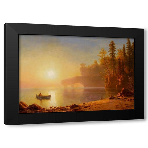 Indian Canoe Black Modern Wood Framed Art Print with Double Matting by Bierstadt, Albert