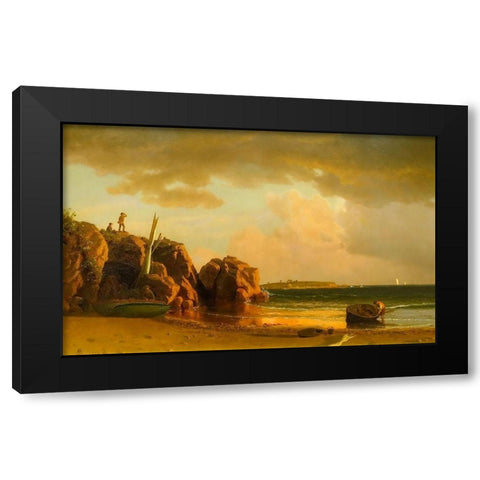 View Near Newport Black Modern Wood Framed Art Print by Bierstadt, Albert