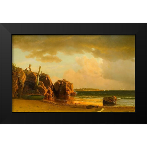 View Near Newport Black Modern Wood Framed Art Print by Bierstadt, Albert