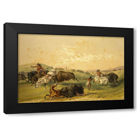 Buffalo Hunt, A Numerous Group Black Modern Wood Framed Art Print with Double Matting by Catlin, George
