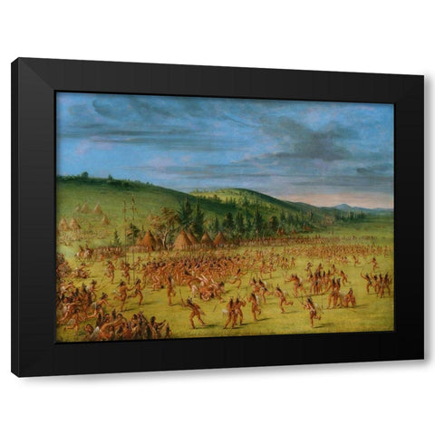 Ball play of the Choctaw Ball Up Black Modern Wood Framed Art Print with Double Matting by Catlin, George