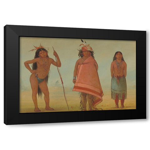 Cochimtee Chief, His Wife, and a Warrior Black Modern Wood Framed Art Print with Double Matting by Catlin, George