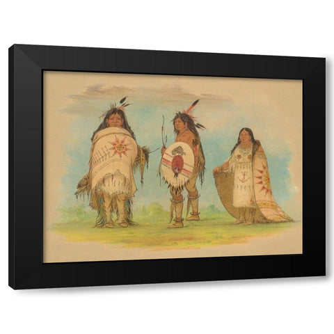 Three Riccarree Indians, 1861 Black Modern Wood Framed Art Print with Double Matting by Catlin, George
