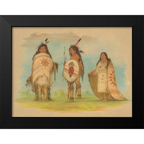 Three Riccarree Indians, 1861 Black Modern Wood Framed Art Print by Catlin, George