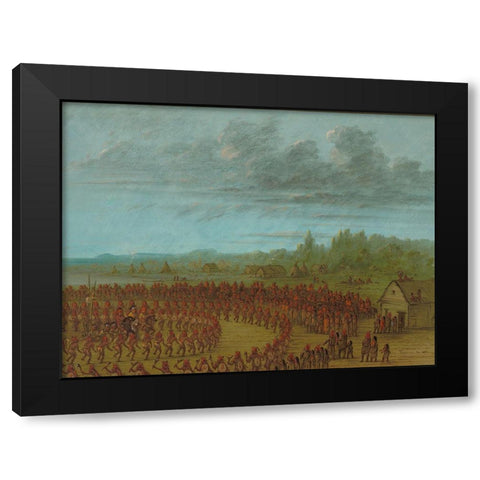 War Dance of the Saukies Black Modern Wood Framed Art Print with Double Matting by Catlin, George