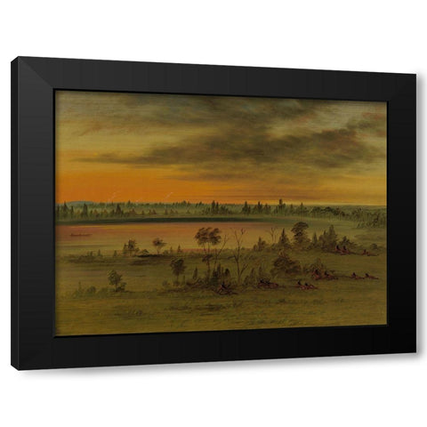 A Sioux War Party Black Modern Wood Framed Art Print with Double Matting by Catlin, George