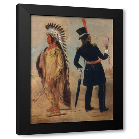 Wi jun jon, Pigeons Egg Head (The Light) Going To and Returning From Washington Black Modern Wood Framed Art Print with Double Matting by Catlin, George