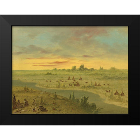 Encampment of Pawnee Indians at Sunset Black Modern Wood Framed Art Print by Catlin, George
