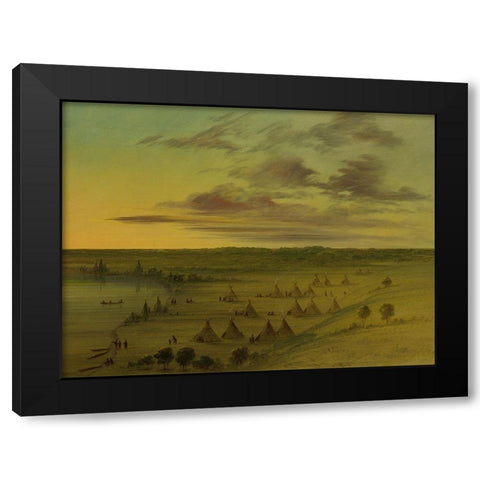 Sioux Village Lac du Cygne Black Modern Wood Framed Art Print with Double Matting by Catlin, George