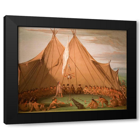 Sioux Dog Feast Black Modern Wood Framed Art Print with Double Matting by Catlin, George