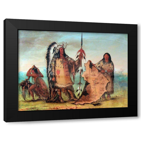 Mandan, Mato Tope with wife and son Black Modern Wood Framed Art Print with Double Matting by Catlin, George