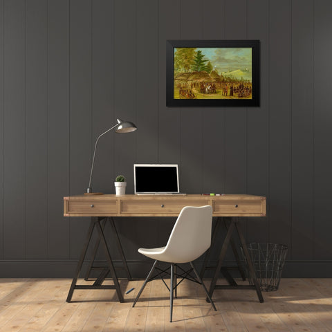 Chief of the Taensa Indians Receiving La Salle Black Modern Wood Framed Art Print by Catlin, George