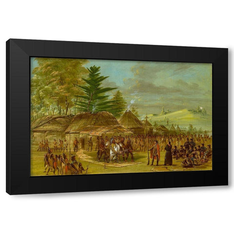 Chief of the Taensa Indians Receiving La Salle Black Modern Wood Framed Art Print with Double Matting by Catlin, George