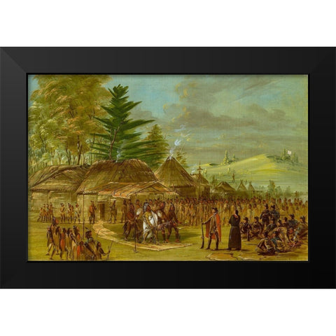 Chief of the Taensa Indians Receiving La Salle Black Modern Wood Framed Art Print by Catlin, George
