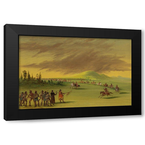 La Salle Meets a War Party of Cenis Indians on a Texas Prairie. April 25, 1686 Black Modern Wood Framed Art Print with Double Matting by Catlin, George