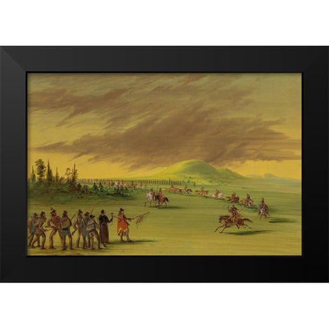 La Salle Meets a War Party of Cenis Indians on a Texas Prairie. April 25, 1686 Black Modern Wood Framed Art Print by Catlin, George