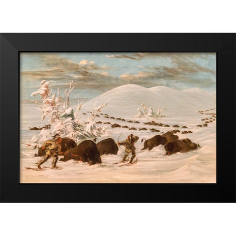 Winter Sport of Killing Buffalo Black Modern Wood Framed Art Print by Catlin, George