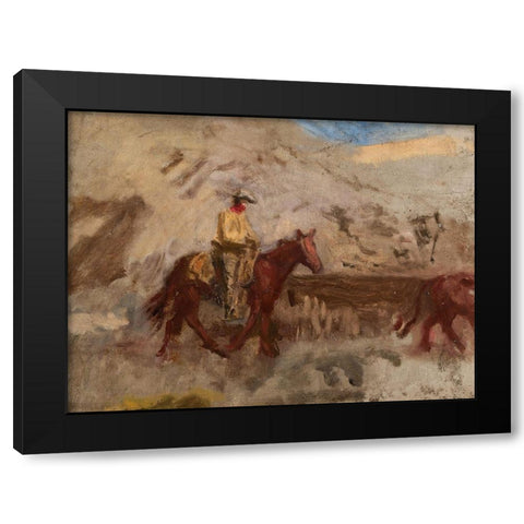 Sketch of a Cowboy at Work Black Modern Wood Framed Art Print by Eakins, Thomas
