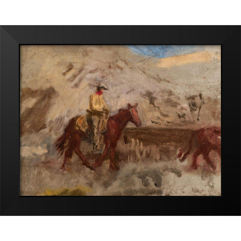 Sketch of a Cowboy at Work Black Modern Wood Framed Art Print by Eakins, Thomas