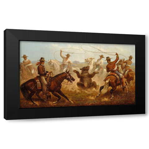 Cowboys Roping a Bear Black Modern Wood Framed Art Print with Double Matting by Walker, James