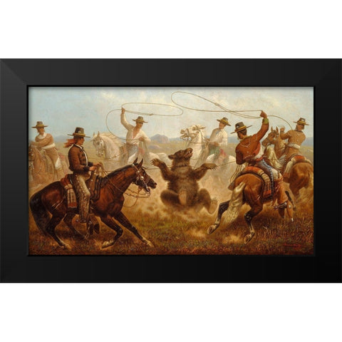 Cowboys Roping a Bear Black Modern Wood Framed Art Print by Walker, James