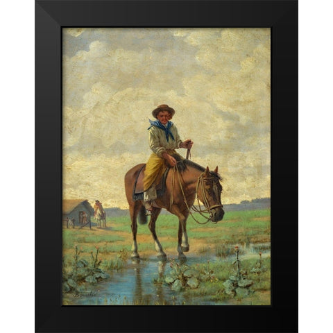 A cowboy Black Modern Wood Framed Art Print by Bouchet, Jose
