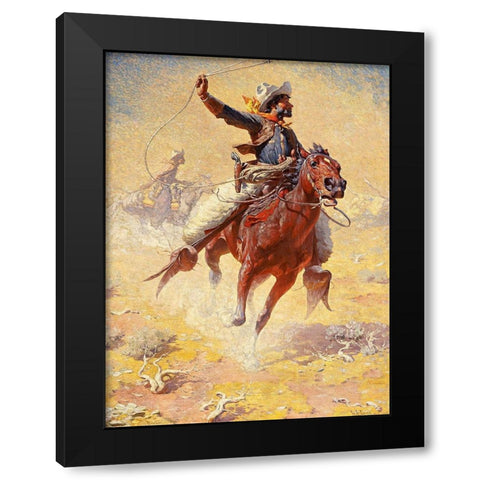 The Roping Black Modern Wood Framed Art Print by Leigh, William Robinson