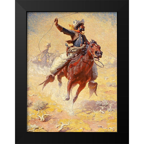 The Roping Black Modern Wood Framed Art Print by Leigh, William Robinson