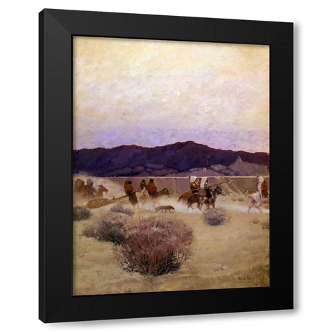 Moving Camp Black Modern Wood Framed Art Print with Double Matting by Wyeth, N.C.