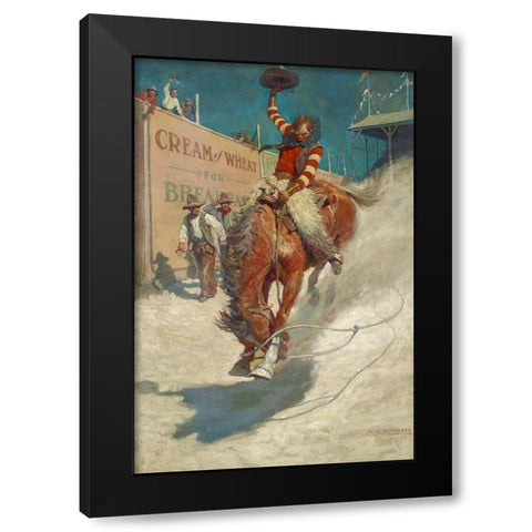 Bronco Buster Black Modern Wood Framed Art Print with Double Matting by Wyeth, N.C.