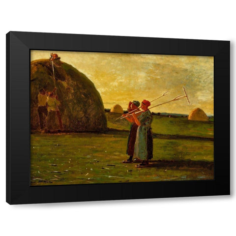 Haymakers Black Modern Wood Framed Art Print with Double Matting by Homer, Winslow