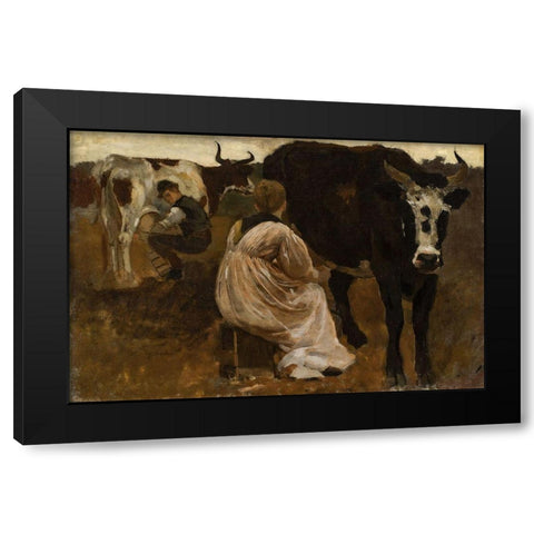 Milking Black Modern Wood Framed Art Print with Double Matting by Homer, Winslow
