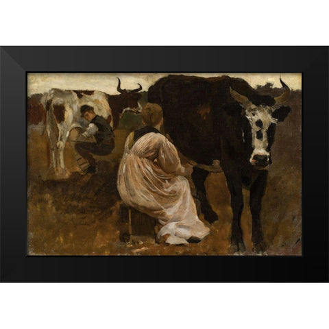 Milking Black Modern Wood Framed Art Print by Homer, Winslow