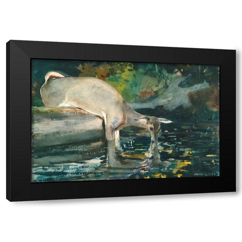 Deer Drinking Black Modern Wood Framed Art Print by Homer, Winslow
