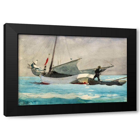 Stowing Sail Black Modern Wood Framed Art Print by Homer, Winslow