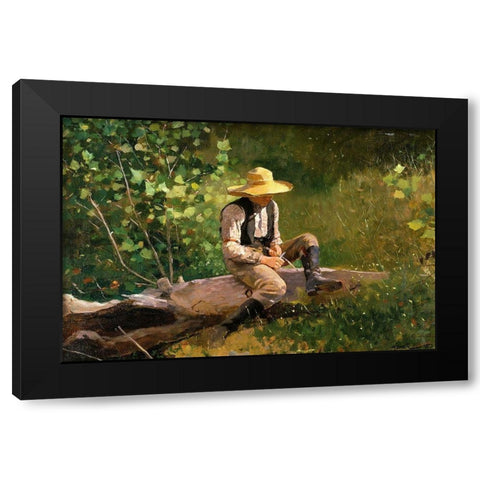 The whittling Boy Black Modern Wood Framed Art Print with Double Matting by Homer, Winslow
