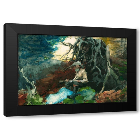 Campfire, Adirondacks Black Modern Wood Framed Art Print with Double Matting by Homer, Winslow