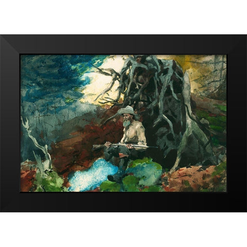 Campfire, Adirondacks Black Modern Wood Framed Art Print by Homer, Winslow