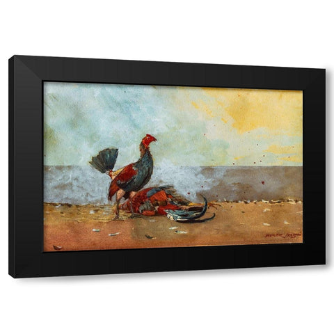 The Cock Fight Black Modern Wood Framed Art Print with Double Matting by Homer, Winslow