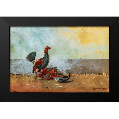 The Cock Fight Black Modern Wood Framed Art Print by Homer, Winslow
