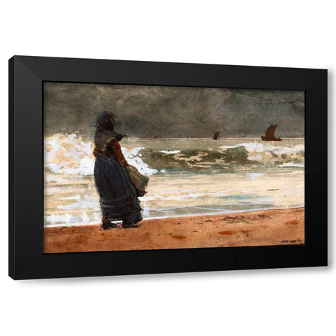 The Watcher, Tynemouth Black Modern Wood Framed Art Print with Double Matting by Homer, Winslow