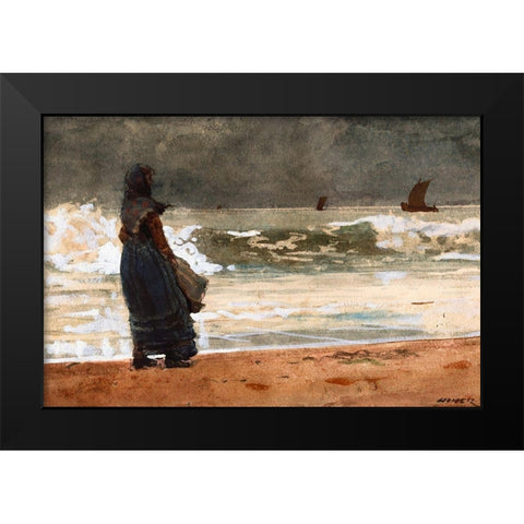 The Watcher, Tynemouth Black Modern Wood Framed Art Print by Homer, Winslow