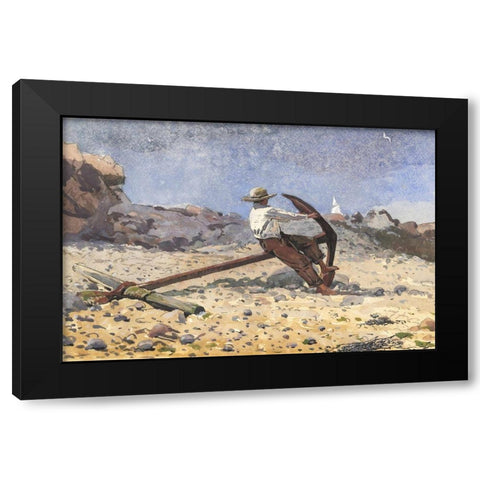 Boy with Anchor Black Modern Wood Framed Art Print by Homer, Winslow