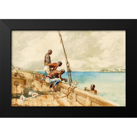 The Conch Divers Black Modern Wood Framed Art Print by Homer, Winslow