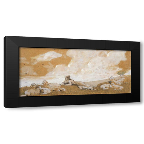 Girl and sheep Black Modern Wood Framed Art Print with Double Matting by Homer, Winslow