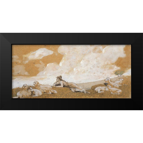 Girl and sheep Black Modern Wood Framed Art Print by Homer, Winslow