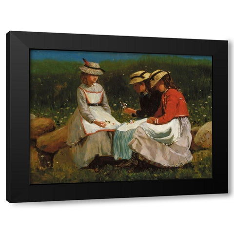 Girls in a Landscape Black Modern Wood Framed Art Print with Double Matting by Homer, Winslow