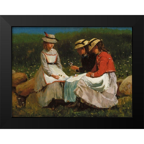 Girls in a Landscape Black Modern Wood Framed Art Print by Homer, Winslow