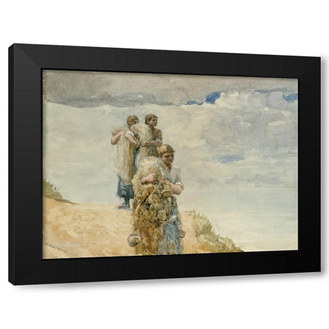 On The Cliff, Cullercoats Black Modern Wood Framed Art Print with Double Matting by Homer, Winslow