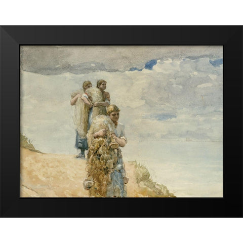 On The Cliff, Cullercoats Black Modern Wood Framed Art Print by Homer, Winslow